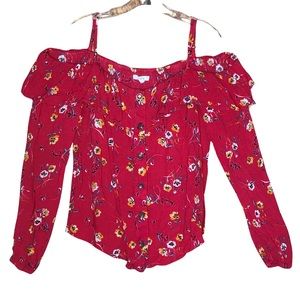 Cold off Shoulder three quarters sleeve blouse ruffle Sm